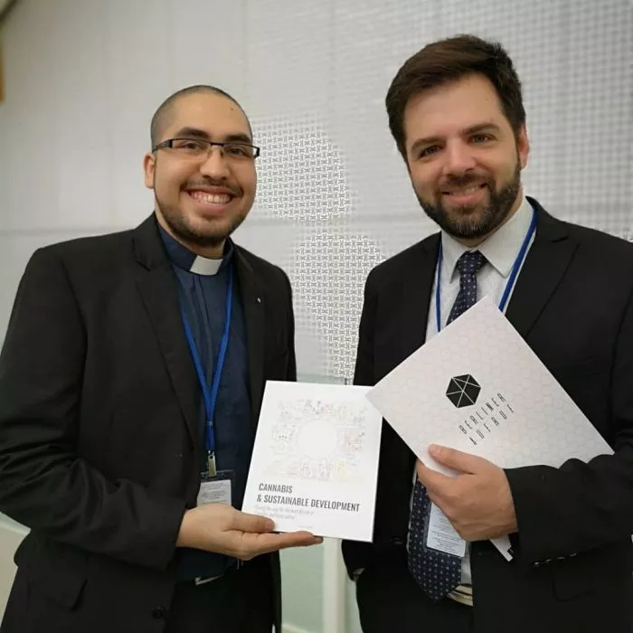 Diego Martín Olivera Couto, Secretary General of the National Drug Board of the Eastern Republic of Uruguay together with Rev. Martin Díaz, CEO of the European Institute of Multidisciplinary Studies on Human Rights and Sciences.